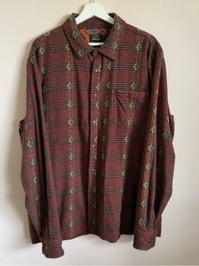 Wrangler x Billabong Men's Long Sleeve Brown Western Aztec Button Up Shirt XL